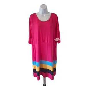 Lolly Wolly Doodle Womens Tunic Dress XXL Pink Striped Colorblock Lagenlook